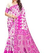Pink woven cotton saree with blouse