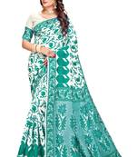 Turquoise woven cotton saree with blouse
