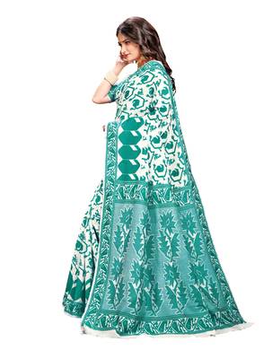 Turquoise woven cotton saree with blouse 2