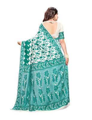 Turquoise woven cotton saree with blouse 3