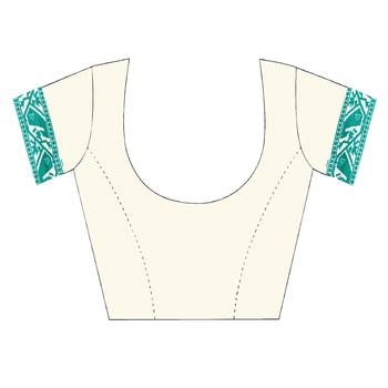 Turquoise woven cotton saree with blouse 5