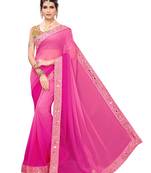 Pink Embroidered Georgette Sarees with Unstitched Blouse
