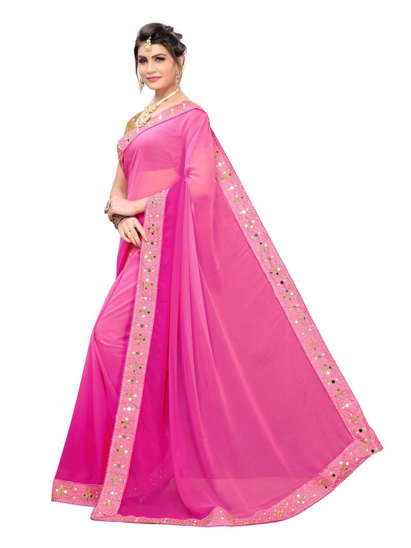 Pink Embroidered Georgette Sarees with Unstitched Blouse