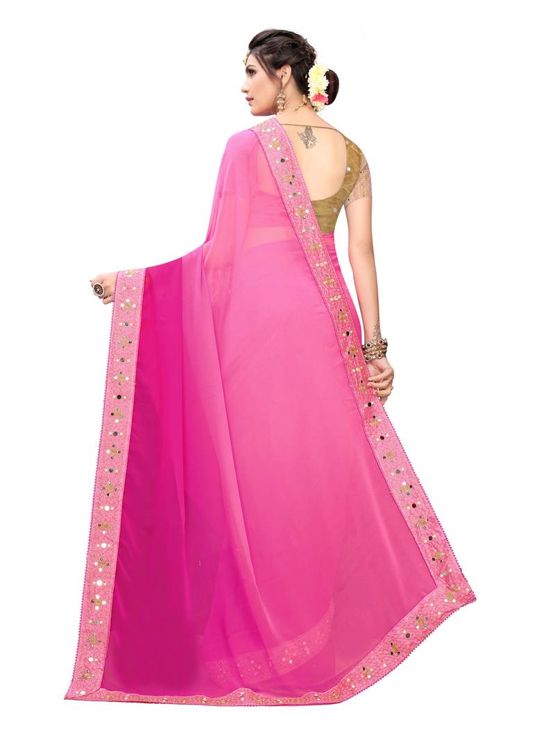 Pink Embroidered Georgette Sarees with Unstitched Blouse