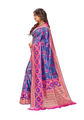 Blue woven banarasi silk saree with blouse 2