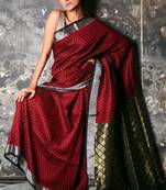 Maroon Pure Linen Saree With All Over Weaving With Zari Border & Pallu