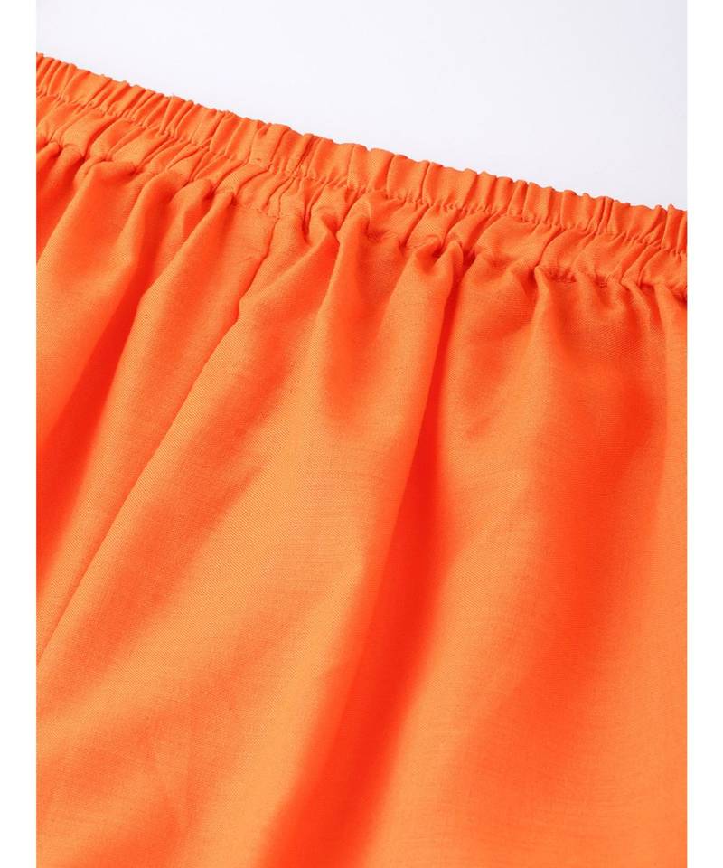 Women's Cotton Mehndi Green & Orange Embroidered Unstitched Salwar Suit Dress Material With Dupatta