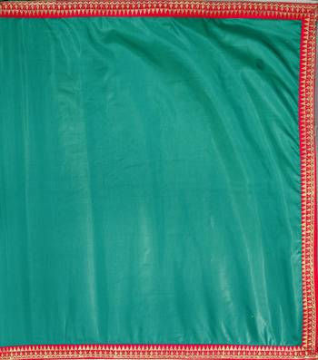 Turquoise embroidered raw silk saree with blouse 5