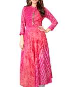 Kimisha Pink Chiffon Full Stitched Laheria Print Anarkali Kurti