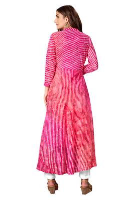 Kimisha Pink Chiffon Full Stitched Laheria Print Anarkali Kurti 2