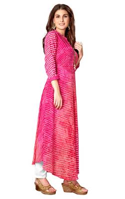 Kimisha Pink Chiffon Full Stitched Laheria Print Anarkali Kurti 3