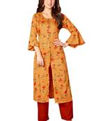 Mustard Yellow Rayon Cotton Printed Straight Kurta (Full Stitched)