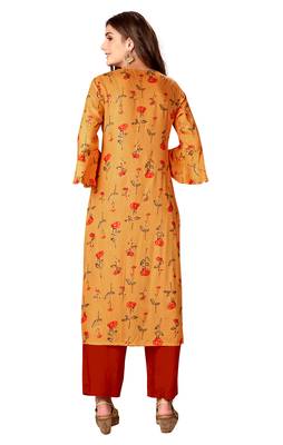 Mustard Yellow Rayon Cotton Printed Straight Kurta (Full Stitched) 2