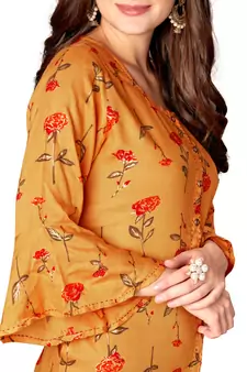 Mustard Yellow Rayon Cotton Printed Straight Kurta (Full Stitched)