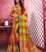 Multicolor Banarasi Pure Silk Checks Jacquard Work Traditional Saree