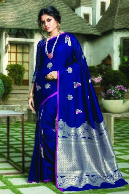 Dark Purple Paper Silk Zari Work Traditional Saree 1