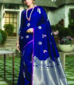 Dark Purple Paper Silk Zari Work Traditional Saree