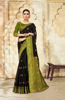 Black Cotton Jacquard Work Traditional Saree 1