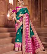 Rama Green Crystal Silk Border Work Traditional Saree