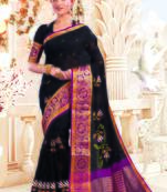 Black Cotton Embroidery Traditional Saree