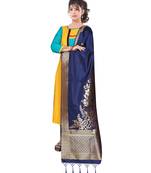 Women's  Navy Blue Banarasi Silk Jacquard Dupatta with Designer Laria