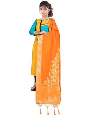 Women's  Orange Banarasi Silk Jacquard Dupatta with Designer Laria 1