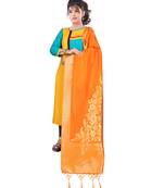 Women's  Orange Banarasi Silk Jacquard Dupatta with Designer Laria