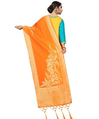 Women's  Orange Banarasi Silk Jacquard Dupatta with Designer Laria 3