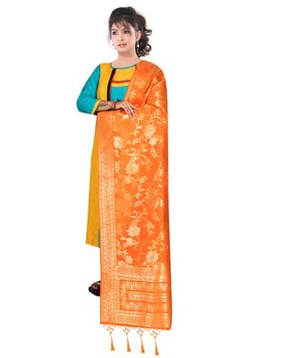 Women's  Orange Banarasi Silk Jacquard Dupatta with Designer Laria 1