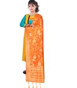 Women's  Orange Banarasi Silk Jacquard Dupatta with Designer Laria