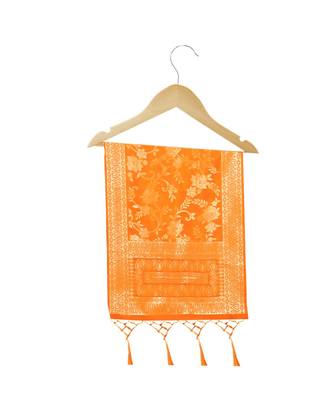 Women's  Orange Banarasi Silk Jacquard Dupatta with Designer Laria 4