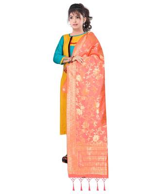 Women's  Gajari Banarasi Silk Jacquard Dupatta with Designer Laria 1
