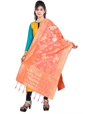 Women's  Gajari Banarasi Silk Jacquard Dupatta with Designer Laria 2