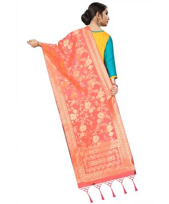 Women's  Gajari Banarasi Silk Jacquard Dupatta with Designer Laria 3