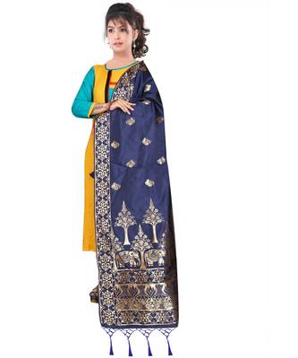 Women's  Navy Blue Banarasi Silk Jacquard Dupatta with Designer Laria 1