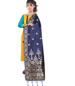 Women's  Navy Blue Banarasi Silk Jacquard Dupatta with Designer Laria