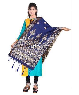 Women's  Navy Blue Banarasi Silk Jacquard Dupatta with Designer Laria 2