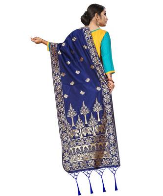 Women's  Navy Blue Banarasi Silk Jacquard Dupatta with Designer Laria 3