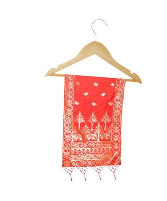 Women's  Red Banarasi Silk Jacquard Dupatta with Designer Laria 4