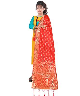 Women's  Red Banarasi Silk Jacquard Dupatta with Designer Laria 1