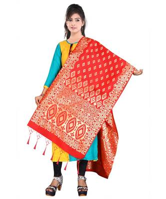 Women's  Red Banarasi Silk Jacquard Dupatta with Designer Laria 2
