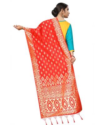 Women's  Red Banarasi Silk Jacquard Dupatta with Designer Laria 3