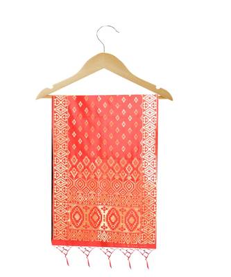 Women's  Red Banarasi Silk Jacquard Dupatta with Designer Laria 4