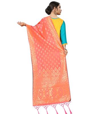 Women's  Gajari Banarasi Silk Jacquard Dupatta with Designer Laria 3
