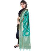 Women's  Rama Green Banarasi Silk Jacquard Dupatta with Designer Laria