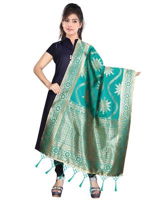 Women's  Rama Green Banarasi Silk Jacquard Dupatta with Designer Laria 2