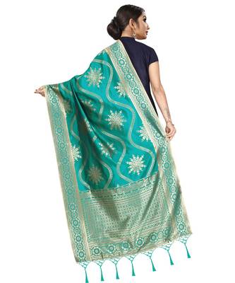 Women's  Rama Green Banarasi Silk Jacquard Dupatta with Designer Laria 3