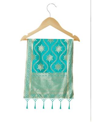 Women's  Rama Green Banarasi Silk Jacquard Dupatta with Designer Laria 4