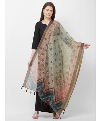 Grey Printed Chanderi Silk Dupatta for women 1