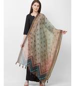 Grey Printed Chanderi Silk Dupatta for women